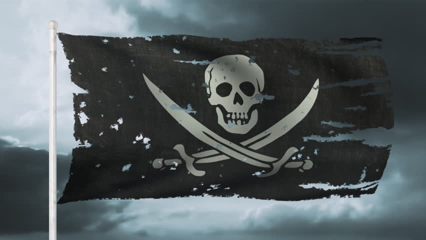 Close-up Pirate flag in dark sky - HD 1080