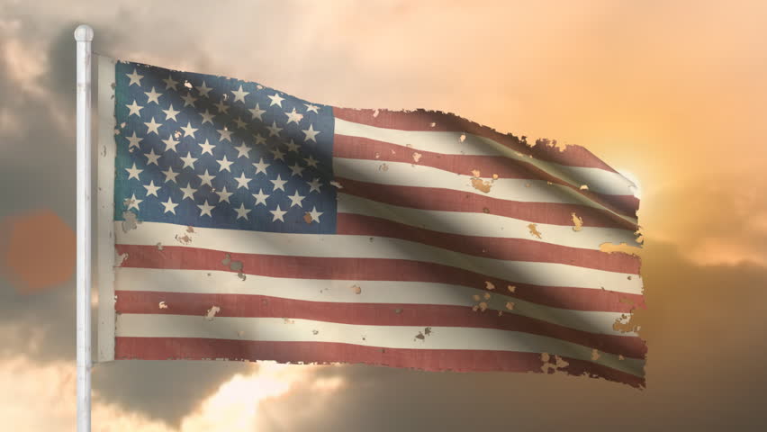 Aged American flag with beautiful sunrise - 1080 - HD