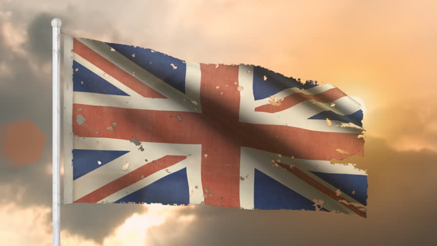 Aged Great Britain flag with beautiful sunrise - HD-1080