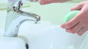 Washing Hands. Cleaning Hands. Hygiene. Slow Motion Video Footage 240fps. Slowmo