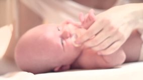 Newborn Baby with Pacifier. Dummy. Slow Motion Video Footage