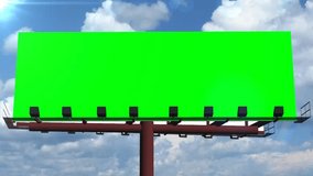 billboard with moving clouds and green screen video background