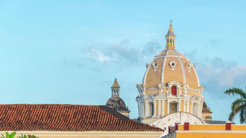 Time lapse of sunset on a church in Cartagena, Colombia