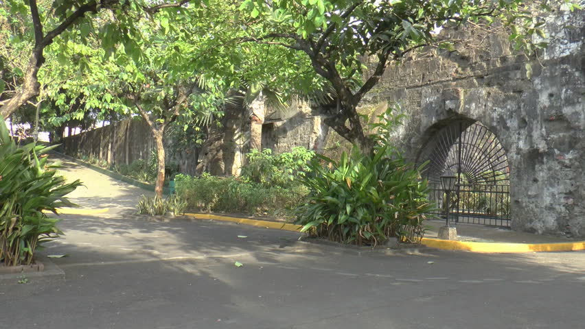 pan shot clip of entrance gate of fort santiago intramuros manila philippines
