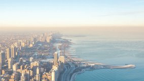 Aerial view time lapse video of the north shore of Chicago