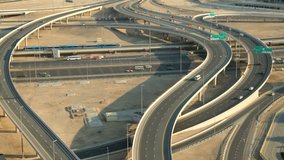 Highway intersection in Dubai, United Arab Emirates. Zoom Out. 1080p time lapse video.