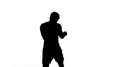 silhouette of a man boxing on white background, sparring throwing punches on white background