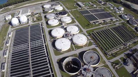 Stock aerial video of a water treatment plant