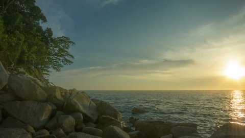 Video 1920x1080 - Rocky shore of tropical ocean at sunset
