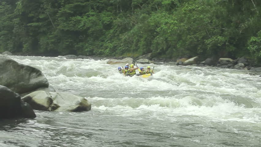Group Of Six People Whitewater Rafting On Pastaza River Ecuador External Camera With Long Telephoto Lenses