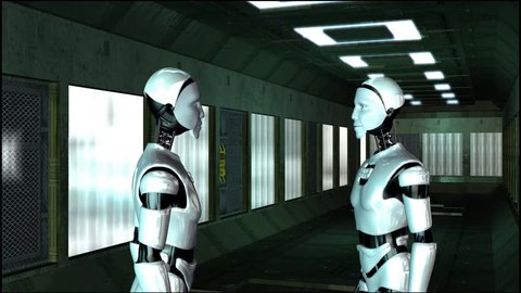 I Robots in a Spaceship Corridor - Video Background
