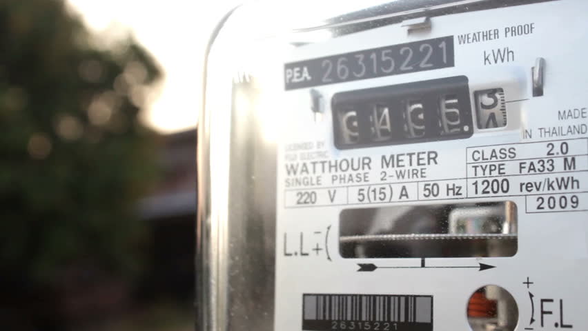 Electric power supply meter at sunset, closeup Royalty-Free Stock Footage #5473403