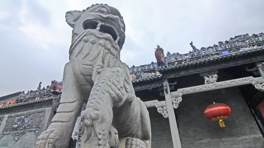 Chinese guardian lion at the Chen Clan Academy in Guangzhou(Canton), Capital of Guangdong Province, China. - 4K