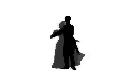 Silhouettes of the man and the woman who dance a waltz on a white background