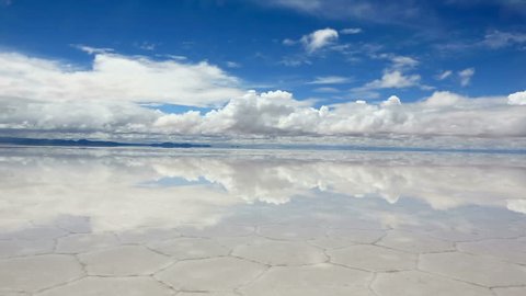 Panorama of the reflecting surface of the lake Salar de Uyuni, Bolivia