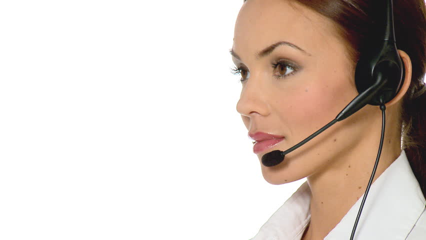 Beautiful young businesswoman is wearing headset 