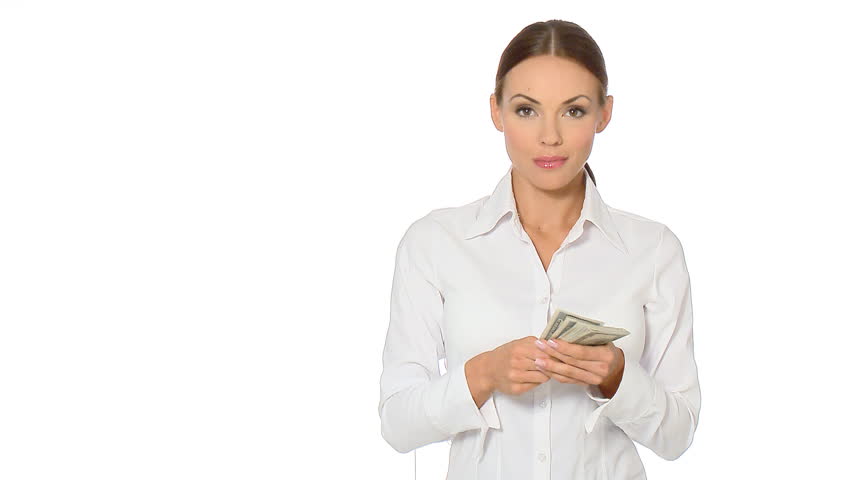 Beautiful young businesswoman is counting money 