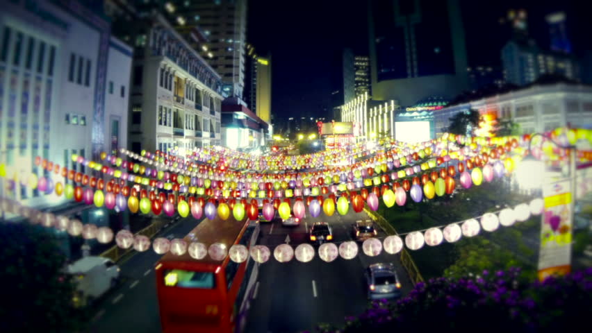 Singapore, Chinatown, September 2013. Time lapse of colorful chinese lanterns above the road. Zoom out. | Shutterstock HD Video #5487512