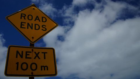Time-lapse with road sign "Road ends", Australia