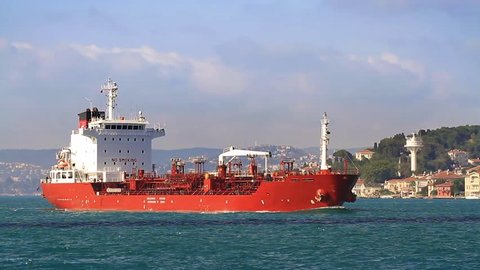 Chemical tanker ship. HD, Tracking Video. Oil chemical tanker cruising along the Bosporus Sea
