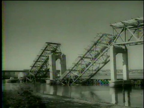 Collapse of an uncompleted Second Narrows Bridge, Vancouver, British Columbia, Canada circa 1958 - MGM PICTURES, UNIVERSAL-INTERNATIONAL NEWSREEL, USA, filmed in 1958
