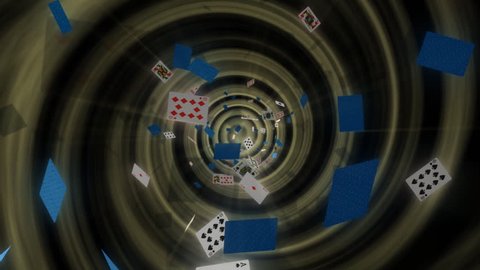 abstract background with animated playing cards falling into a tunnel