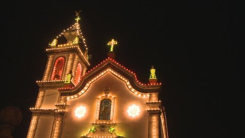Church decorated with Christmas lamps Stock Video