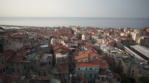 WS POV View of cityscape with sea in background in San Remo, Italy