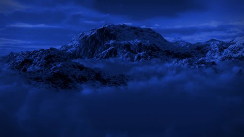 (1125) Snowy Mountain Wilderness Moonlight Night Snow Storm great for themes of wilderness, exploration, adventure, leadership, weather, nature, climbing and outdoor sports, seasonal winter activities Stock Video