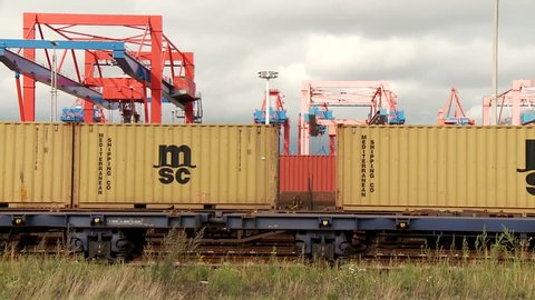 HAMBURG - CIRCA 2013: video footage of containers in Hamburg