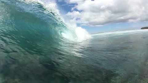 Empty Blue Ocean Wave Crashing In Slow Motion 