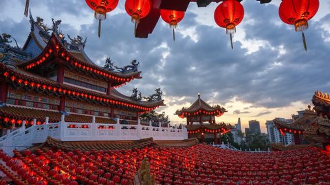 Timelapse day to night with lantern decorations for Chinese New Year