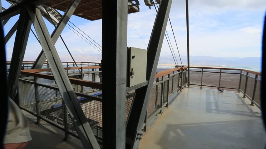 Cable Car Approaches the Top of Masada in Israel
