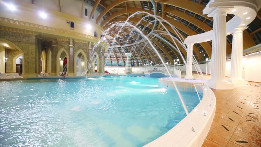 MOSCOW, RUSSIA - JUNE 24, 2012: Water jets in the pool in the waterpark Caribia. Caribia waterpark covers more than 1,050 square meters of water surface | Shutterstock HD Video #5534138