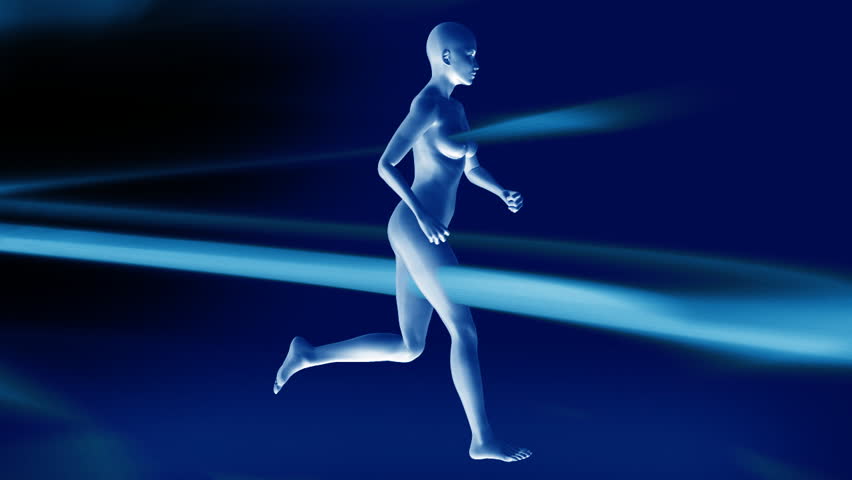 Woman running and flowing lights,loop