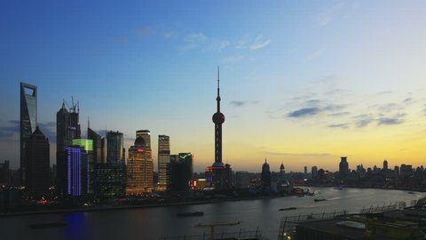 4k Video: Shanghai, from day to night, time-lapse. Shanghai skyscrapers and Huangpu river, China. -  >>> Please search similar: " ShanghaiSkyline "