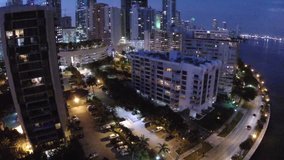 Aerial video footage of Brickell Miami at night