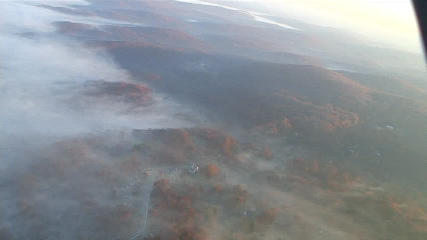 IBM headquarters, early morning light. Morning fog aerial, Westchester County, New York