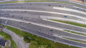 Aerial video of a highway with cars