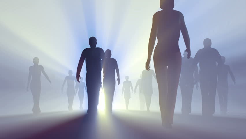 group of people go to the light