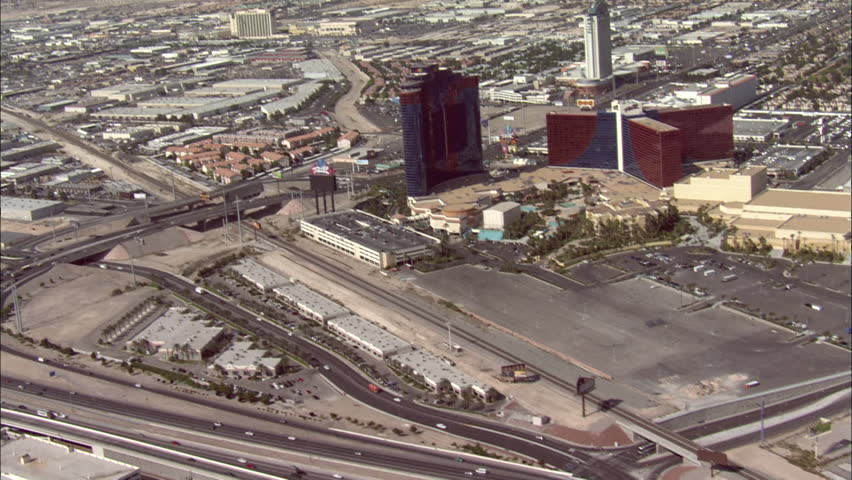 LAS VEGAS, USA - 1 January 2011 - Las Vegas Highway Hotels. Pan over Las Vegas and part of the strip
