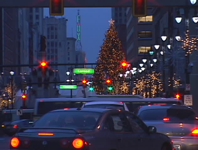 Downtown Detroit at Christmas time-Woodward Ave.