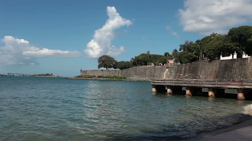 Castillo San Felipe del Morro San Juan sea wall. Forty foot high walls Morro Castle, 16th century citadel San Juan, Puerto Rico. Built in 1539 by Spain to protect from British and other invasions.