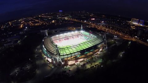 MOSCOW - OCT 21, 2013: Match of UEFA Champions League on Lokomotiv football stadium at night