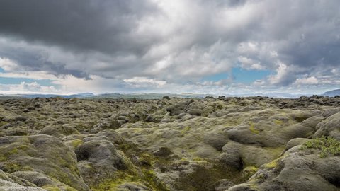 4K Version of Time Lapse of the expansive moss-covered lava fields and mountains in Iceland Stock video