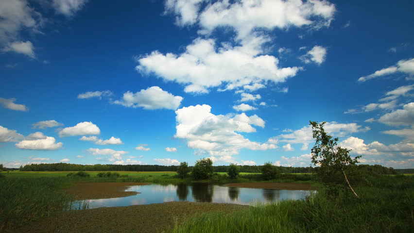 Summer lake landscape, time-lapse.