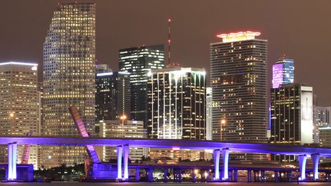 Panning Time Lapse of Downtown Miami from Across Biscayne Bay