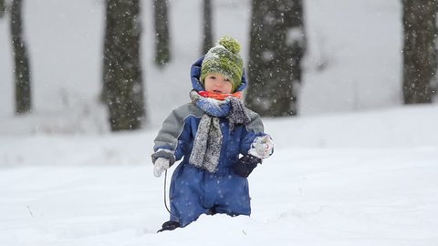 Cheerful child playing in the snow