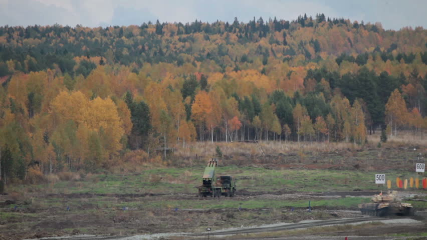 Military exercises at the landfill, tank maneuvers