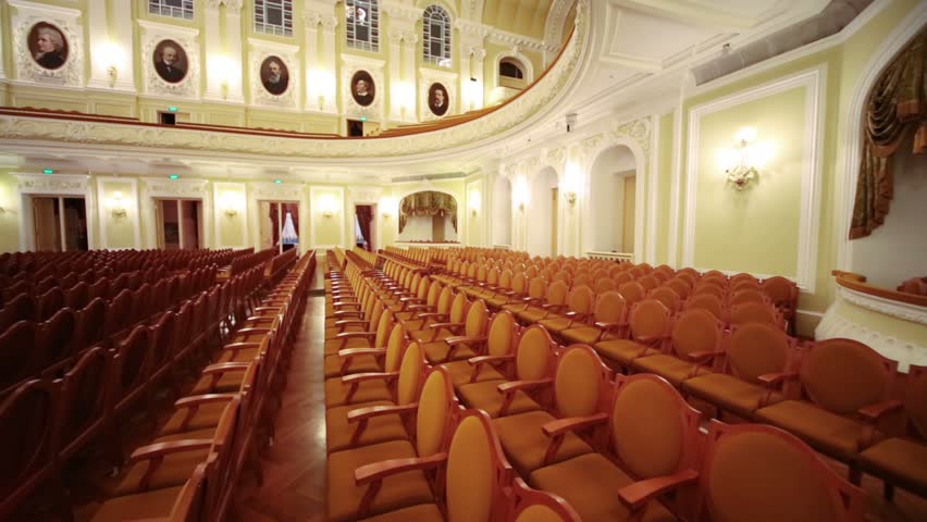 View from scene to hall with empty seats in conservatory